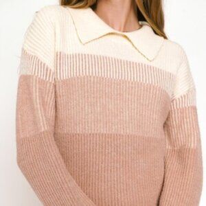 MYSTREE COLLARED COLOUR BLOCK PULLOVER SWEATER